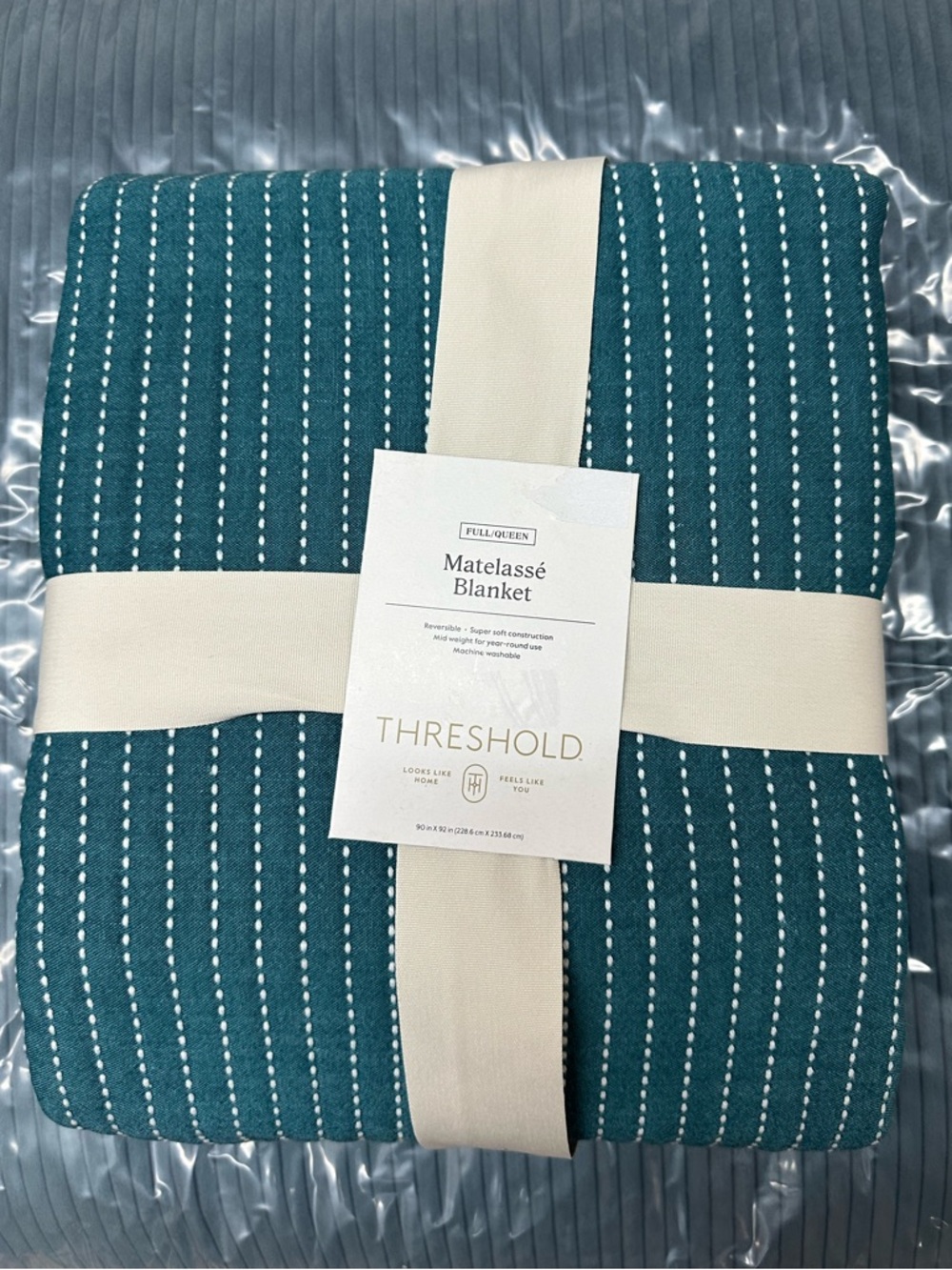 Threshold Teal and White Striped Matelassé Blanket - Full/Queen